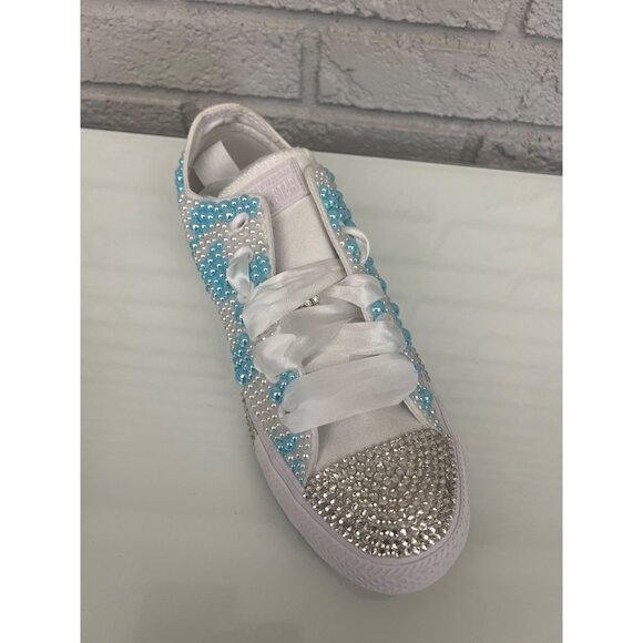 Converse Unisex Faux Pearl & Rhinestone Custom Sneakers Size M 6 / W 8 - Picture 2 of 11